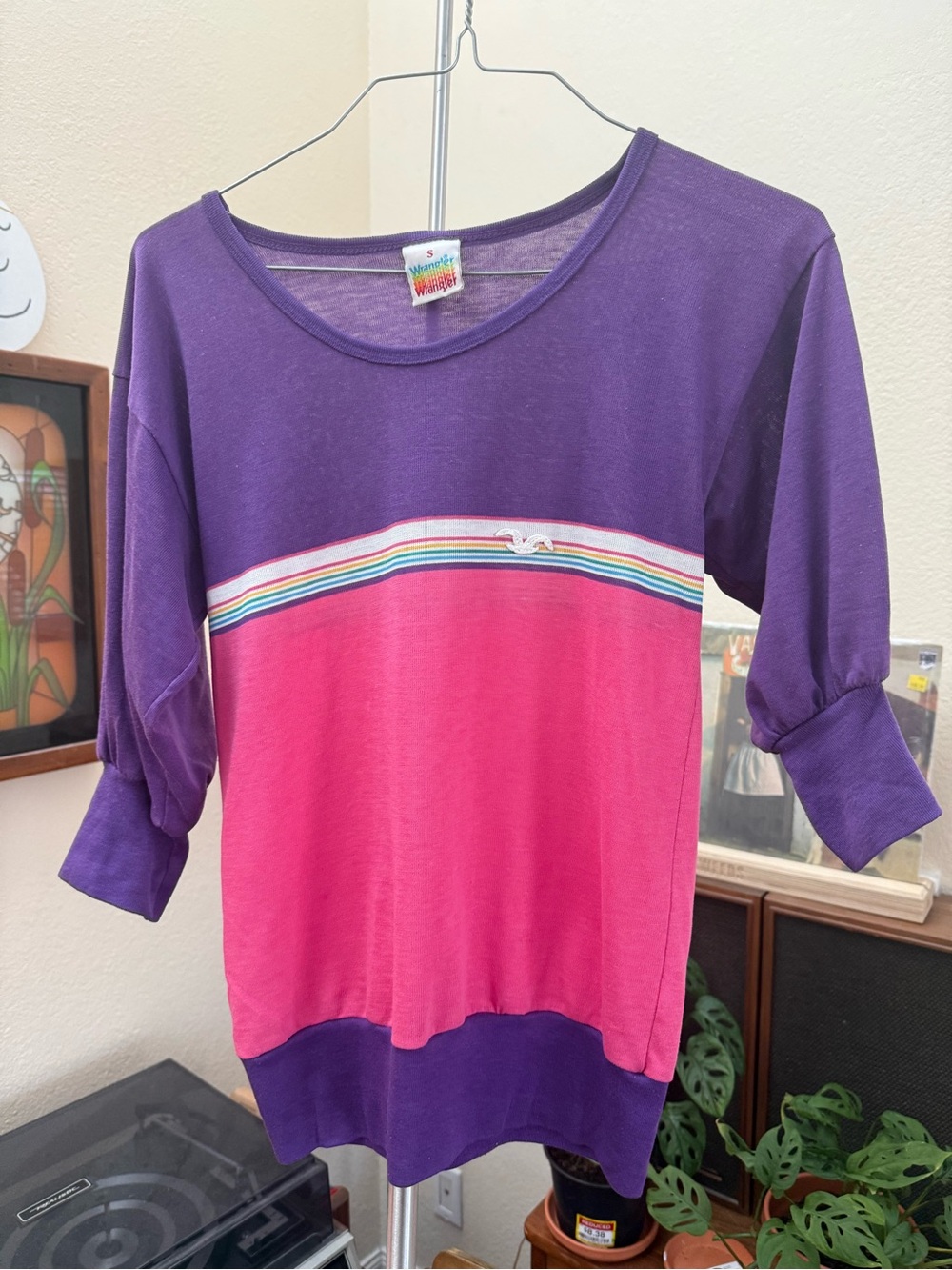 Wrangler Purple Scoop Neck Tee with Rainbow Logo